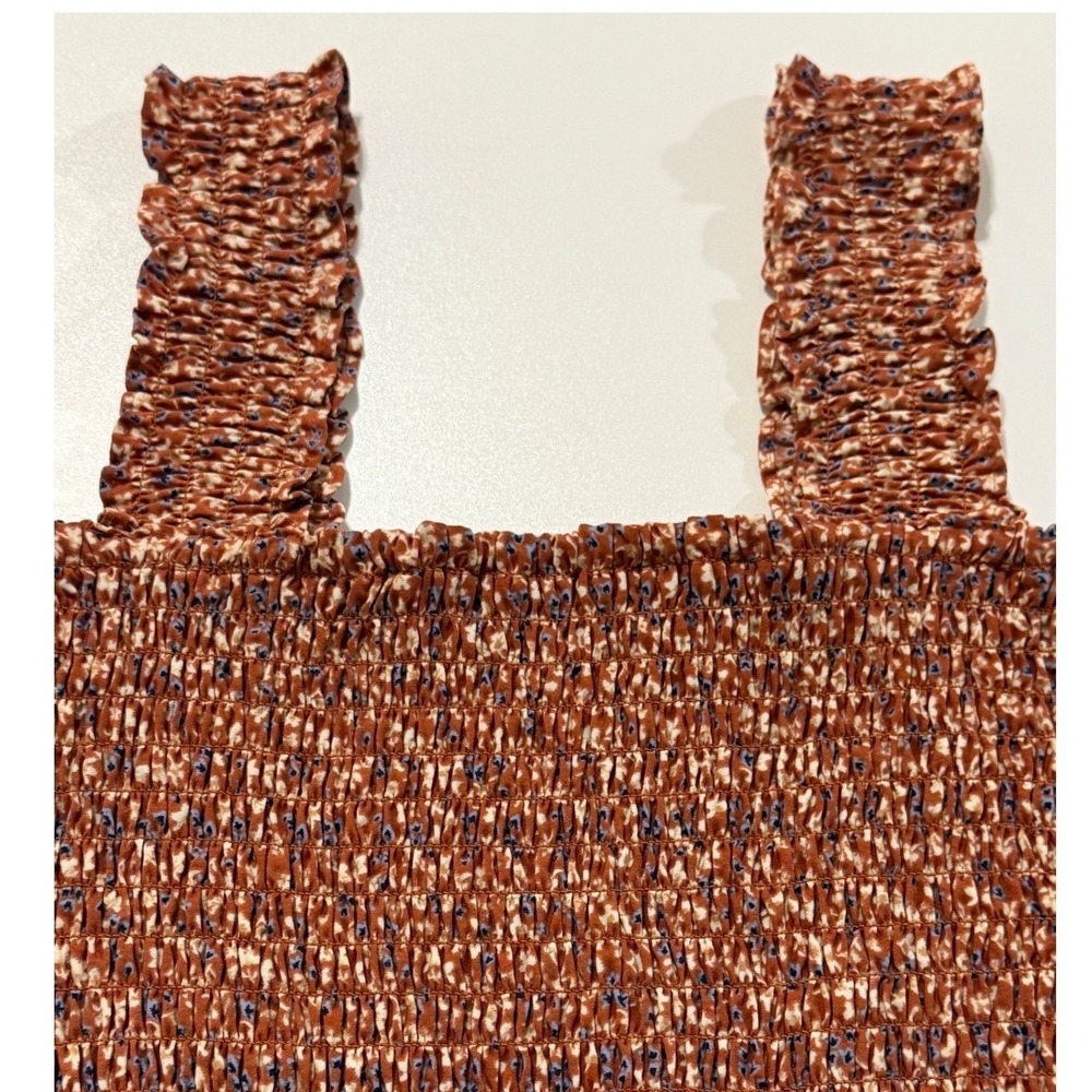 Smocked Ditsy Floral Peplum Tank Top Rust Brown Medium Cottagecore Prairie Boho - Picture 4 of 9